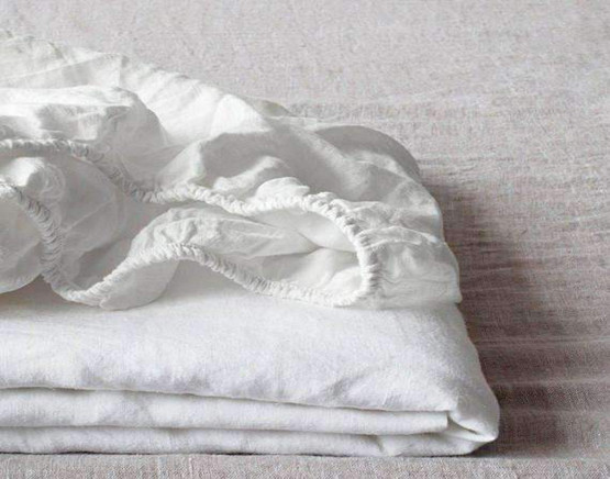 pre-washed white linen cotton fitted sheet
