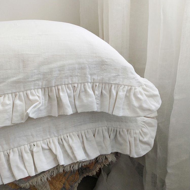 Korean Style Luxury Decorative Custom Durable Stone Washed 100% Natural Linen Bed Pillowcase with Special Border Design